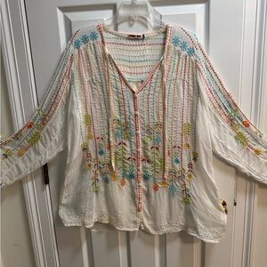 Johnny Was Multicolor Embroidered Blouse